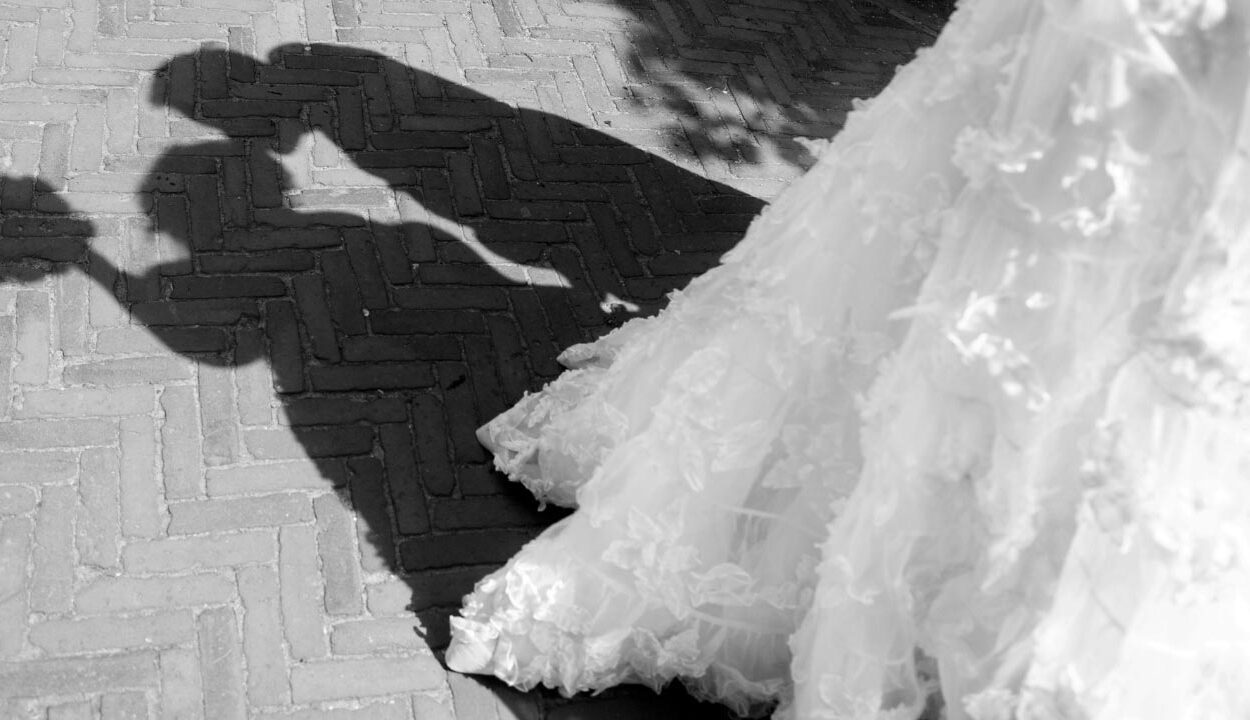 Shadows of a newlywed couple